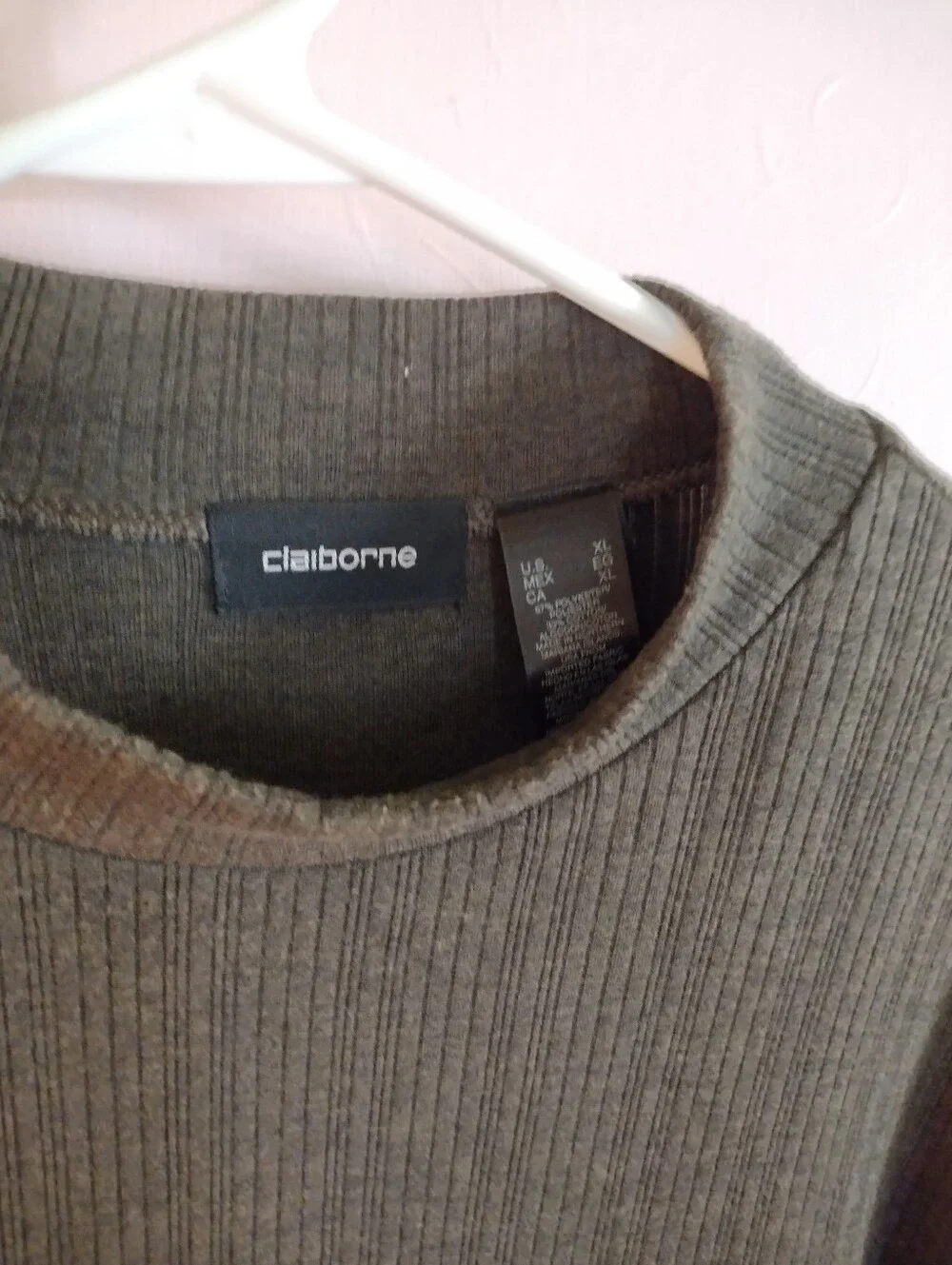 Claiborne Ribbed Olive Green Mock Neck Sweater